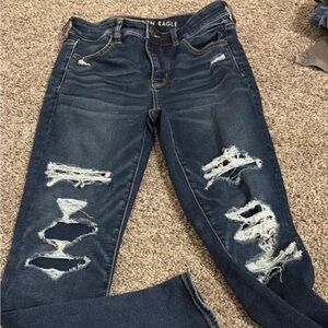 American Eagle Outfitters Dark Blue Distressed Jeans